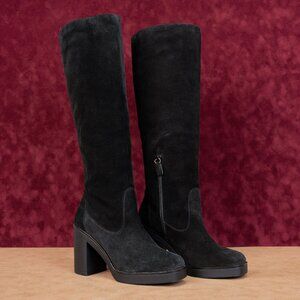 Stuart Weitzman Women Bethany Black Suede Square Toe Zip Fashion Boots sz 7